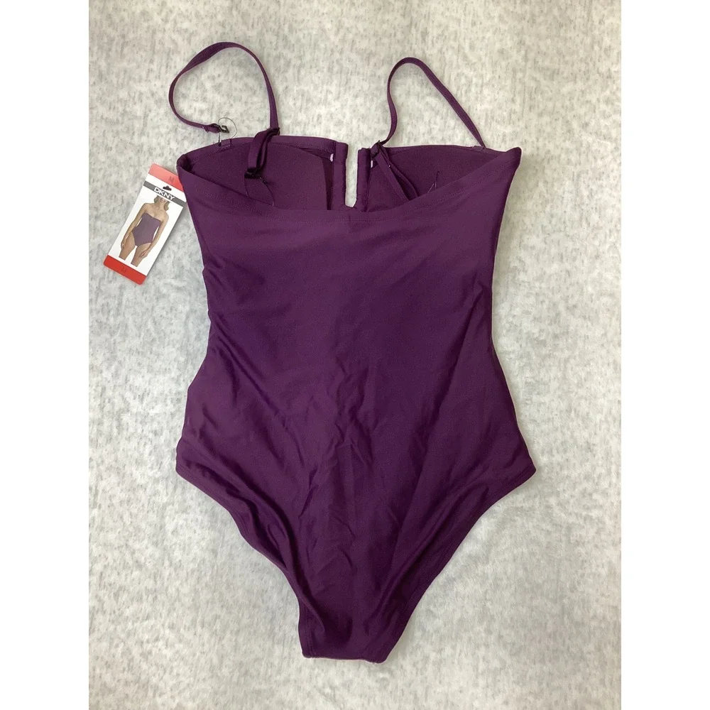 DKNY Womens Purple Ruched U-Wire Bandeau One Piece Swimsuit 1943727 New M - Picture 4 of 5